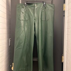 Anthropologie Dark Green Faux Leather Wide Leg Pants